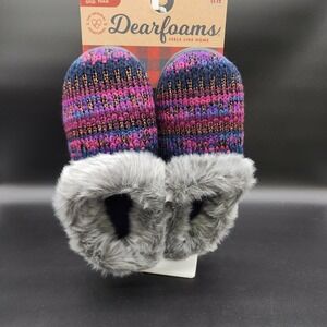 Dearfoams Clog Slippers Peacoat Women XL 11-12 Wide Memory‎ Foam Faux Fur Knit